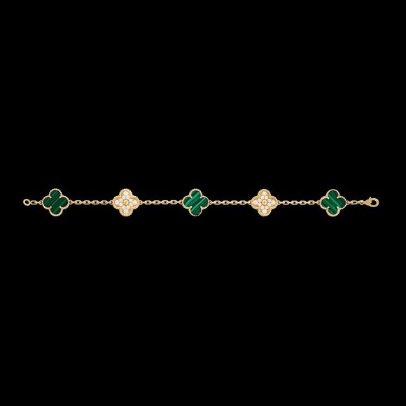Van Cleef & Arpels Yellow Gold Alhambra Diamond and Malachite Bracelet VCARO7GQ0 - Picture 7 of 7
